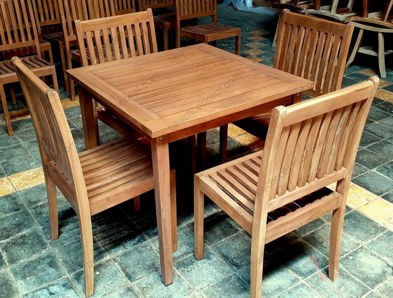 Table teck 80x80 cm - pieds démontables