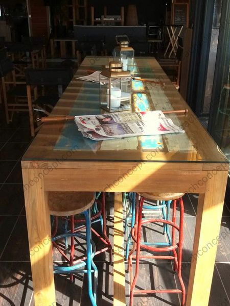 Table haute teck recyclé bateau