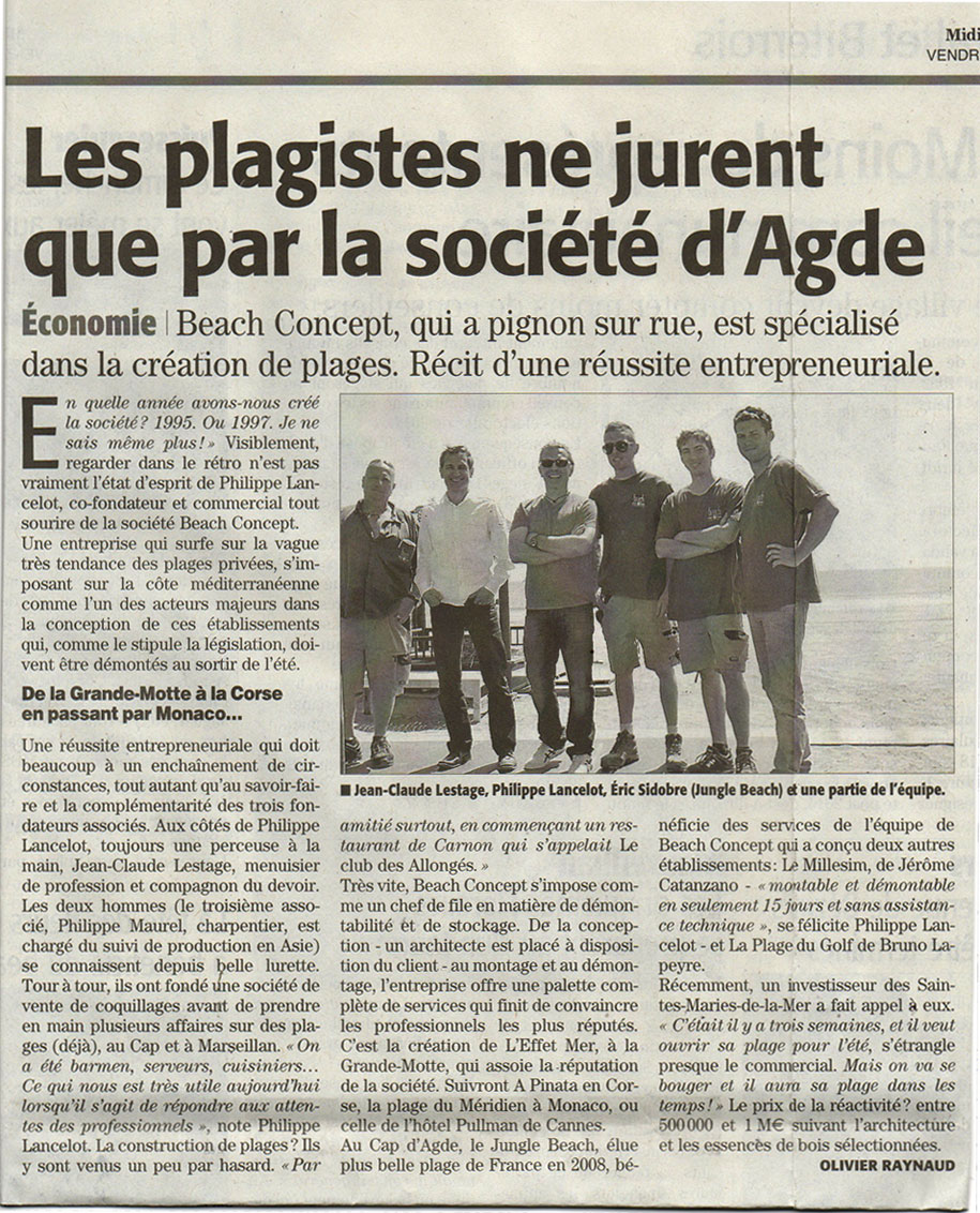 Premier article Midi Libre consacré à Beach Concept